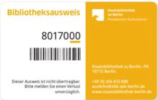 Gelber Bibliotheksausweis der Staatsbibliothek, nicht als Kopierkarte nutzbar