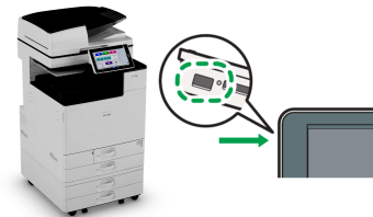 Position des USB-Anschlusses links neben dem Display eines Ricoh-Druckers
